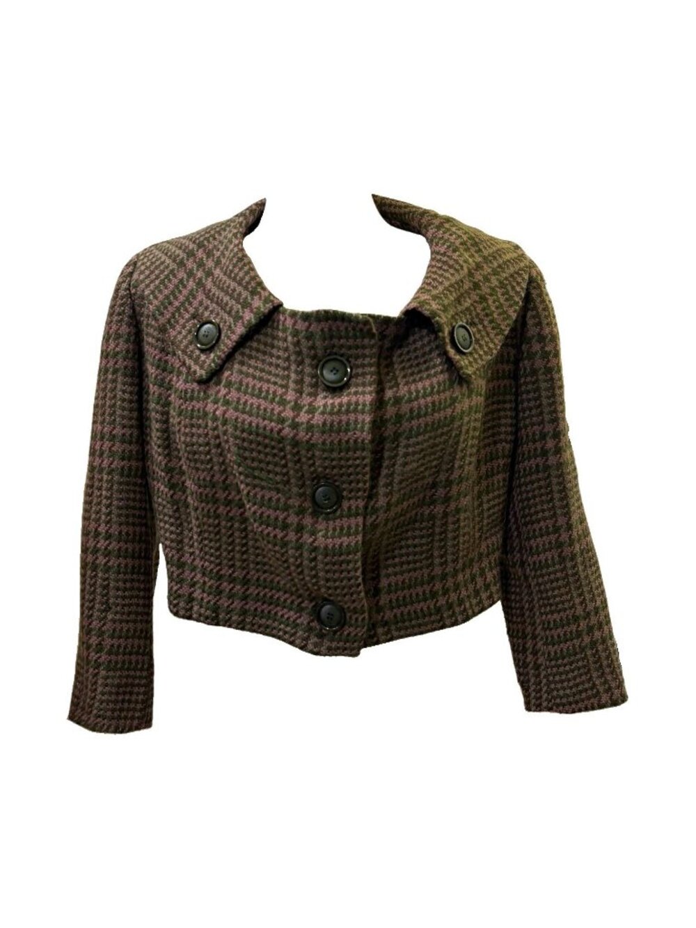 Glen Haven vintage cropped Plaid Jacket Women Brown Green Button Front Lined